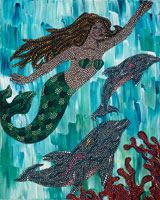 Mermaid with Dolphins (16 x 20) - $600